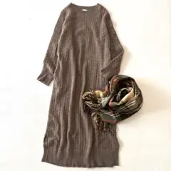 アーバンリサーチドアーズ　ケーブルニットワンピース　茶　ブラウン　ウール