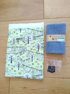 【未使用】ダブルガーゼ、デニム風生地、タグセット