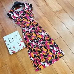 美品ダイアンフォンファステンバーグ　総柄ワンピース　パープル　オレンジ　0