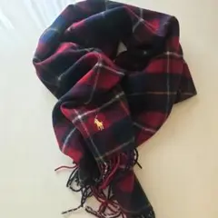 ラルフローレン　ストール　ウール　チェック　刺繍　Ralph Lauren未使用
