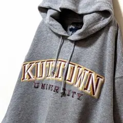 ジャンスポーツクッツタウン大学ロゴ刺繍 スウェットパーカーグレー灰色XL古着