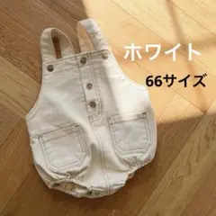 デニムロンパース 66cm ホワイト サロペット ベビーロンパース