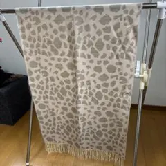 ヒョウ柄ストール ベージュ・ピンク フリンジ付き　used
