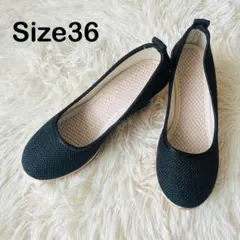 ★ウェッジソール シューズ 厚底 パンプス 黒 ブラック サイズ36 23cm