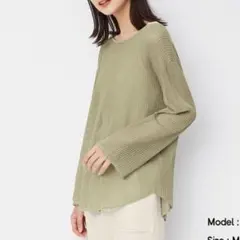 GU メッシュセーター カーキ 長袖 春コーデ きれいめ