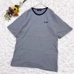 コンバース【M】メンズ　Ｔシャツ　半袖　ストライプ　ロゴ刺繡　ネイビー　ホワイト