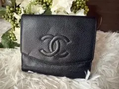 CHANEL ココマーク キャビアスキン 折りたたみ財布 黒 正規品