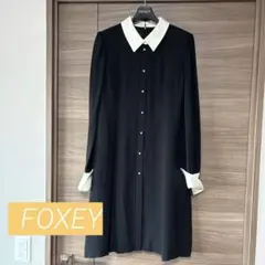 FOXEY 白襟 シルク100％ ワンピース パールボタン カフス ドレス 40のサムネイル