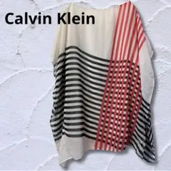 訳あり CK シフォンブラウス ストライプ チュニック ボートネック XS