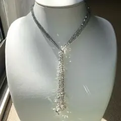 スワロフスキー　ロングネックレス ラリエット　グレー　クリスタル ビーズ