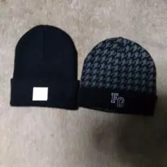 黒とチェック柄のニット帽2点セット（コンバース、フィラ）‼️