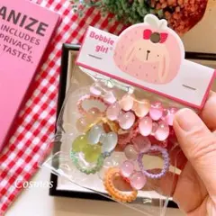 【訳あり品】　リボン型ヘアゴムセット　8個入り　ちゅるちゅるゴム　子供ゴム