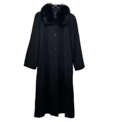 カシミヤ100% ファー付きロングコート 黒
