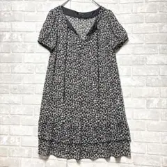 インディヴィ チュニック ワンピース M 美品 ブラック シアー 総柄 日本製のサムネイル