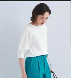 グリーンレーベルリラクシング 5分袖パフスリーブニット