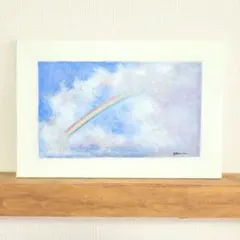 虹の絵　原画　絵画　ミニキャンバス　ポストカ ードサイズ　アクリル画