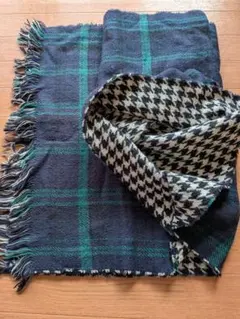 大判ネイビー・グリーンチェックマフラー