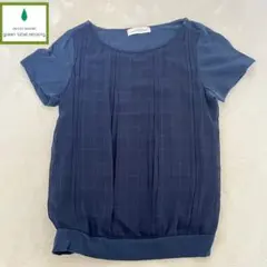 グリーンレーベルリラクシング カットソー　半袖　ブルー　ネイビー　チェックM