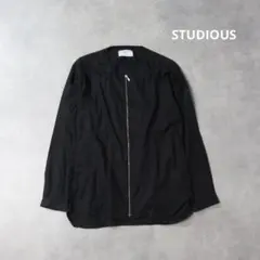 STUDIOUS / ノーカラー ブラック サテン ジップ シャツ ジャケットのサムネイル