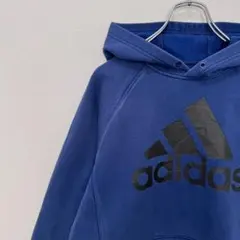 古着 adidas アディダス パーカー 定番ロゴ ラグラン ブルー 青