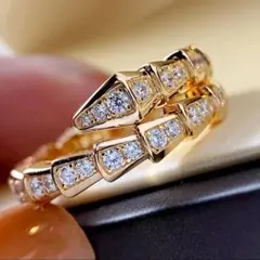 スネークリングゴールド 18K ダイヤ 金属アレルギー対応 個性的 ペアリング