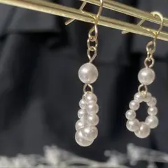 スワロフスキーパール リースイヤリング／ピアス 上品 フォーマル 金具変更可