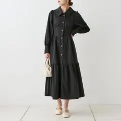 ブラックシャツワンピース 長袖 ティアード OLIVE des OLIVE