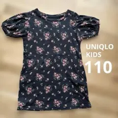 UNIQLO KIDS 黒地に花柄パフスリーブワンピース 110 Tシャツワンピ