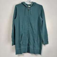 UNIQLO ライトスウェットパーカー L ブルーグリーン ロング丈 フルジップ