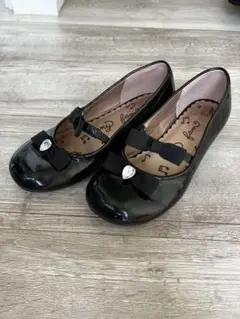リボン付きブラックバレエシューズ ２１㎝