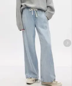 GAP ライトブルー イージーパンツ ハイライズ ワイド プルオンデニム