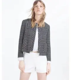 ZARA BASIC ノーカラーチェックジャケット　Mサイズ