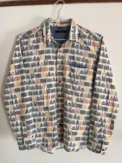 【チャオパニック】日本製 建物プリント 長袖メンズシャツ Mサイズ