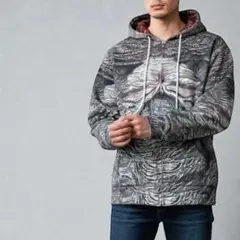 個性派総柄デザイン ジップアップパーカー XLサイズ