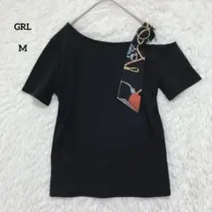 GRL グレイル スカーフ付きワンショルリブトップス ブラック 半袖