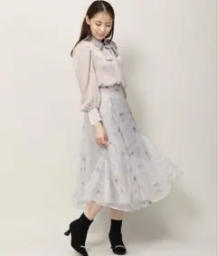 MISCH MASCH ミッシュマッシュ シフォン スカート 花柄 グレー S