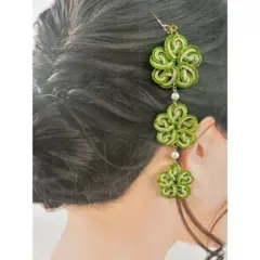 桜結びのかんざし　和装　髪飾り　水引アクセサリー　グリーン×ゴールド