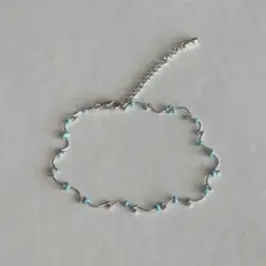 シルバー 水色ビーズ 波状デザイン ブレスレット