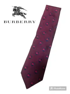美品☆Burberryバーバリー☆ ロゴ刺繍ネクタイ　シルク　ボルドー