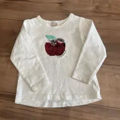 リンゴ刺繍 ホワイト 長袖カットソー