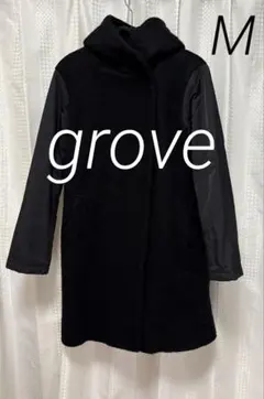 grove 異素材切り替え フード付き コート ブラック