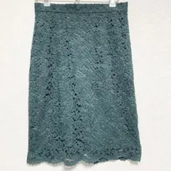 【美品】LOULOU WILLOUGHBY S 総レース 膝丈タイトスカート 緑のサムネイル