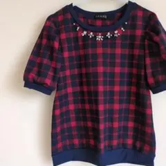 【INGNI】イング　チェック　ビジュー付き　Tシャツ　Мサイズ　パフスリーブのサムネイル