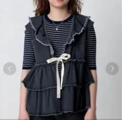 フリークスストア　デニムフリルティアードベスト　ブラック