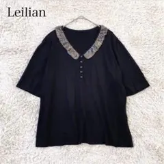 Leilian 異素材 襟 半袖カットソー ニット ペイズリー 日本製 L相当のサムネイル