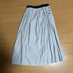 麻混 ロングスカート ストライプ Mサイズ ウエストゴム 春秋
