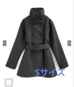 ベルト付きスタンドカラーミドル丈コート　GRL ze836 チャコール S