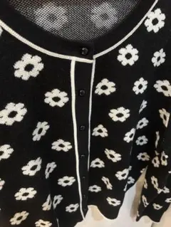 美品　ＧＵ　花柄ニットカーディガン 長袖 ブラック/ホワイト ＸＬ　可愛い白黒
