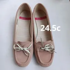 ピンク スエード リボン付きモカシン 24.5 Hawkins Sport