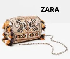 ZARA エスニック調 刺繍タッセル ショルダーバッグ